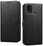 AmericHome Itel A48, L6006 Black Rubber, Cloth, Artificial Leather Shock Proof Mobile Back Cover