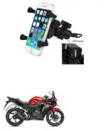 QiisX X-Grip Mobile Phone Holder with USB Charger Bike Mobile Holder for Honda CBR 150R