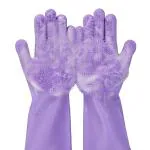 ADA Heavy Duty Magic Silicone Gloves Cleaning Gloves for Dishes, Dishwashing Gloves With Scrubbers, Dish Gloves for Kitchen, Car Washing gloves, Pet Grooming Latex Free Gloves Purple - 1 Pair