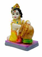 EGOODZ Lord Bal Krishna Makhan Chor Idol Sculpture Decorative Statue Figurine Showpiece for Pooja Room Temple Shelf Showcase Table Home Decoration and House Warming