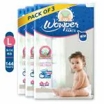 Wowper Fresh Baby Diaper Pants | Large (L) Size - 144 Pieces 9-14 Kg | Pack of 3 | Wetness Indicator | Upto 12 Hrs Absorption |