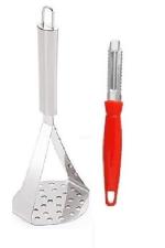 Stainless Steel Big Potato Masher With Stainless Steel Vegetable Peeler and Multicolour, Pack of 2