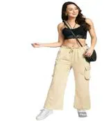 Bebo Fashions Women's & Girls' Solid High Waist Beige Color Cargo Pants with Pockets l Cargo For Women l Women Cargo l Cargo l Size 28