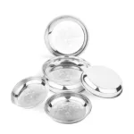 LIMETRO STEEL 6 Pcs Heavy Gauge Laser Print Stainless Steel Laser Halva Plates / Breakfast Plates / Serving Plates BF1 (Diameter : 17 cm , 6 Pieces)