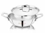 NIRLON Smart Triply Stainless Steel Deep Kadai with Stainless Steel Lid | 20cm | Silver (Induction and Gas Stove Friendly)