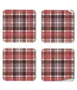 Whats Your Kick Pink And Brown Check Pattern Design Printed Set of 4 Coaster With Metal Stand