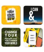 Whats Your Kick Positive Thinking I Can And I Will Quotes Printed Set of 4 Coaster With Metal Stand
