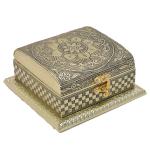 Kalarambh Bharat Haat Yellow Brass Jewellery Box Handicraft Art 14 x 14 x 6 cm