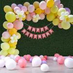 Specialyou.in Pastel Color Theme Birthday Decoration Items for girls, kids with Pastel Yellow, Pink, White and Peach Balloon along with Pink Happy Birthday Banner, Balloon flower Clip and arch tape for Balloon garland - 67 Items