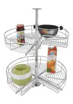 LeAves Stainless Steel Modular Kitchen Corner Storage Carousel Basket 2 Shelf Rack - 24 Inch