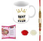 Jiya EnterpriseTuelip Ceramic Printed Design Of Best Brother Ever Tea And Coffee Mug With Rakhi - 325 ML