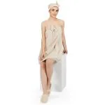 Rangoli Body Wrap Bathrobe Female Sea Beige Set Of 2 With Cap