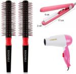 Bingeable Simple Hair Brush Mini Straightener Foldable Hairdryer (Set Of 3)