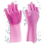 Fubura Silicone Hand Gloves For Dish Washing Pet Grooming, Car Wash, Bathroom Cleaning, And Kitchen Pack of 1 (Multicolour)