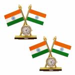 VOILA Indian Cross Design Flags with Watch Stand for Car Dashboard Pack of 2