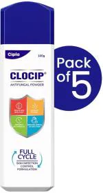 Cipla Clocip Antifungal Powder 100gm (Pack of 5)