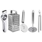 DreamBasket Lemon Squeezer & Grater & Pizza Cutter & Potato Masher & Chimta for Kitchen