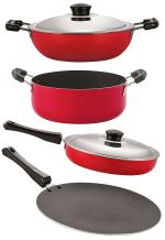 Nirlon 4 pcs of Red and Black Non-stick Aluminium Chemical Free Kitchenware Cooking Utensil Combo Set, Standard