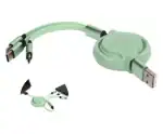 Tech Gear Lightning Cable 2 A 1 m 3 In 1 Multi Retractable Charger Cable 3A With Type C/for IOS (Compatible with mobile, Green, One Cable)