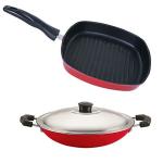 Nirlon 2 pcs of Red, Black Stain Resistance Non-stick Pot and Pans Cookware Set Standard