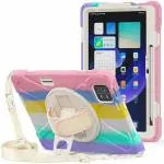 ProElite Rugged 3 Layer Armor case Cover for Xiaomi Mi Pad 6 11inch with Hand Grip and Rotating Kickstand with Shoulder Strap & Pen Holder, Rainbow Pink