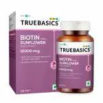 TrueBasics Biotin From Sunflower Seed Extract, 10,000 mcg Biotin for Hair Growth, Hair Volume & Strong Hair, 60 Biotin Tablets