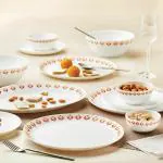 Larah by Borosil Gardenia Opalware Dinner Set Set, Opal Glass Dinner Plates & Bowls, Crockery Set for Dining, 21 pcs