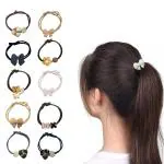 LYKAA Fancy Premium Korean Style Multi-coloured Women's Rubber Bands with Knots in shades and brown Hair Ties, High Elastic Hair Rubber Bands Ponytail Holders for Thick Curly Hair Girls - pack of 10