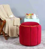 Shadowkart Pouffes Sitting Stool for Living Room Mudda Puffy Wooden Ottoman Stools Poof Footstool Dressing Table Pouf for Office Home Decor, 18x18x17 Inch, Maroon