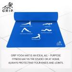 Grip 24 Inches X 72 Inches, 12MM Thickness, Blue Color, Standard Series, Surya Namaskar Design Yoga Mats For Men & Women