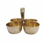 Denique Brass Puja Chawal, Mishri 4 Bowl Stand/Brass Chowmukh Haldi Kumkum Holder Medium