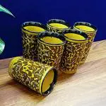 Caffeine Ceramic Handmade Brown Sehra Water Glass (300ml) Set of 6)