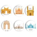 Dhcrafts Multicolor Metal Gateway Of India, Amritsar Golden Temple, Mosque Charminar, India Gate, Jama Masjid, Taj Mahal Printed Fridge Magnet, 5.8 Cm (Pack Of 6)