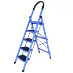 Plantex Premium Steel Folding 5 Step Ladder for Home - 5 Wide Anti Skid Steps (Blue and Black)