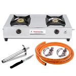 Suraksha Shine Combo LPG Hose Pipe with Gas lighter and Marley Stainless Steel Gas Stove (2 Burner)