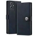 Fashionury Flip Back Case for Motorola Moto G54 5G / Moto G64 5G | Genuine Leather | Designer Button | Inbuilt Pockets & Stand | Flip Cover for Motorola Moto G54 5G / Moto G64 5G (Blue)