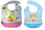 Cuteably Multicolor Baby Bibs With Soft Plastic Food Catcher Waterproof Reusable And Washable