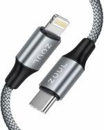 Zoul Mfi Certified 20W Type C To Lightning Fast Charging Nylon Braided Usb C Cable For iPhone 14, 14 Pro, 14 Pro Max, 14 Plus, 13, 13 Pro, 13 Pro Max, 13 Mini, 12, 11, X, 8, 7, 6, 5 Series (2M, Grey)