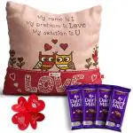 Indigifts Love Quote Cushion Cover With Filler And Cadbury Dairy Milk Chocolate Valentine Gift For Couple Pack Of 4