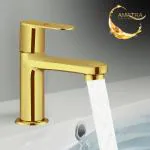 Amatra_Luxury Series Golden Finish PVD Coated Brass Pillar Tap Pillar Tap Faucet (Wall Mount Installation Type)