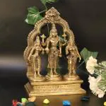 ARTVARKO Decorative Brass Lord Vishnu with Sridevi and Bhudevi Parivar Idol - 10 inch
