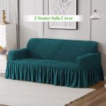 HOKIPO Elastic Stretchable Triple Seater Turkish Bubble Sofa Frill Cover, Teal