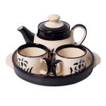 Kraftmania Ceramic Kettle and Cup Set 1 Kettle 1 Plate and 2 Cup Heat Resistant Kettle Capacity 425 ml and Cup Capacity 110 ml