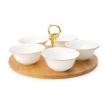 EZ Life White Ceramic, Bamboo Bowl Set 10 Inch (Set of 6) Pack of 1