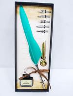 GOLD LEAF Calligraphy Feather Dip Quill Pen Writing Ink Set Stationery Gift Box with 5 Nibs(Green)