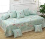 Chhilakiya Light Green Floral Cotton Diwan Set- Lxw- 88X59 Inch (Set Of 8)