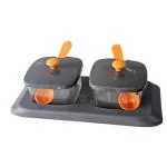 CRITICS PICKS Kitchenware Square Plastic Pickle Jar with Tray and Spoon 250 ml (Set of 2)