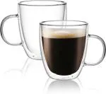 Ramkuwar Microwave Safe Double Wall Insulated Glass Drinking Cup Heat-Resistant Coffee Mug (350 ml) - Pack Of 2