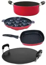 Nirlon 4 pcs of Red, Black 3 Layer Non-stick Aluminium Coated Kitchen Cookware Combo Set with Bakelite Handle Standard