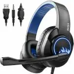 Eksa T8 Ps4 Gaming Wired Over Ear Headphones With Mic With Noise Canceling, Pc With Surround Stereo Sound, Led Light For Ps4, Pc, Laptop (Blue)